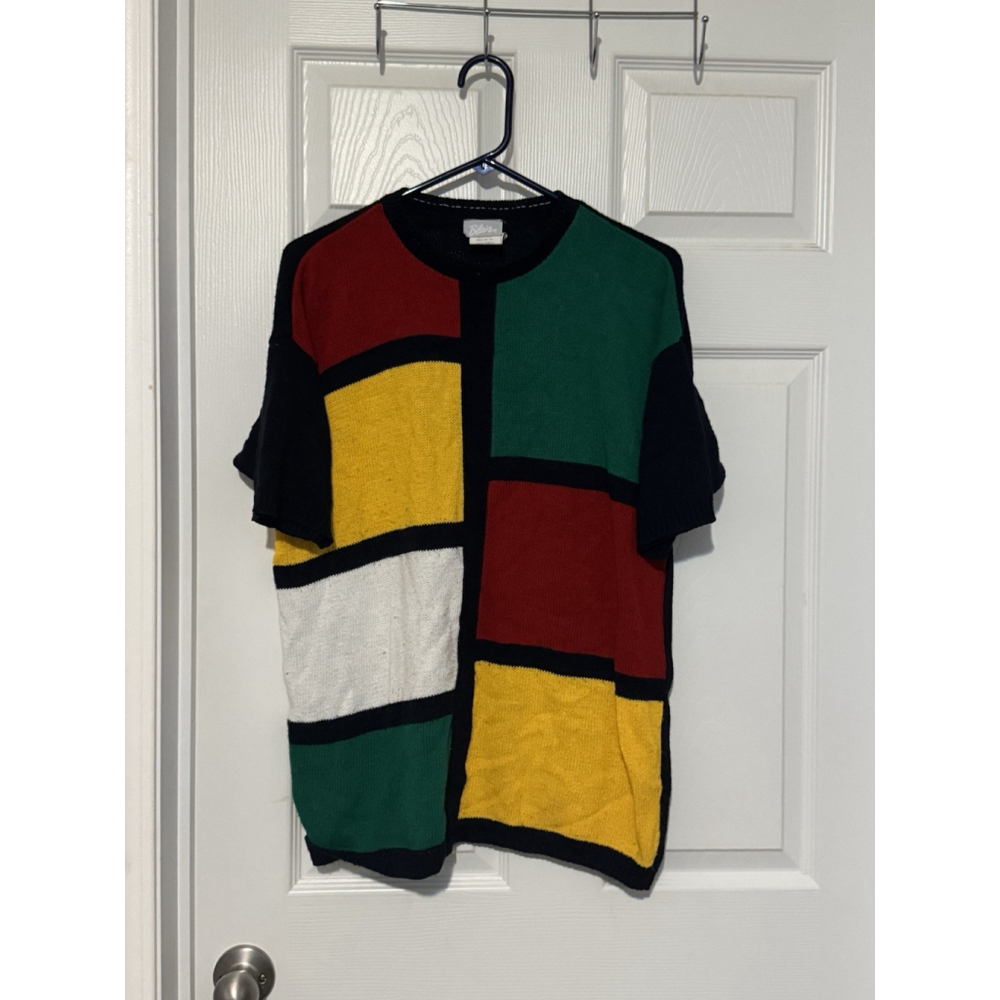 Vintage Blair Colorblock Short Sleeve Sweater Women Size Small 100% Acrylic 80s